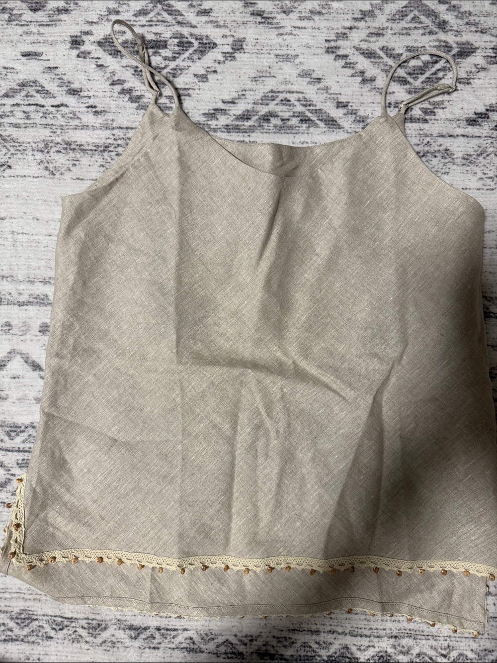Neutral Beige Spaghetti-Strap Camisole with Crochet Hem